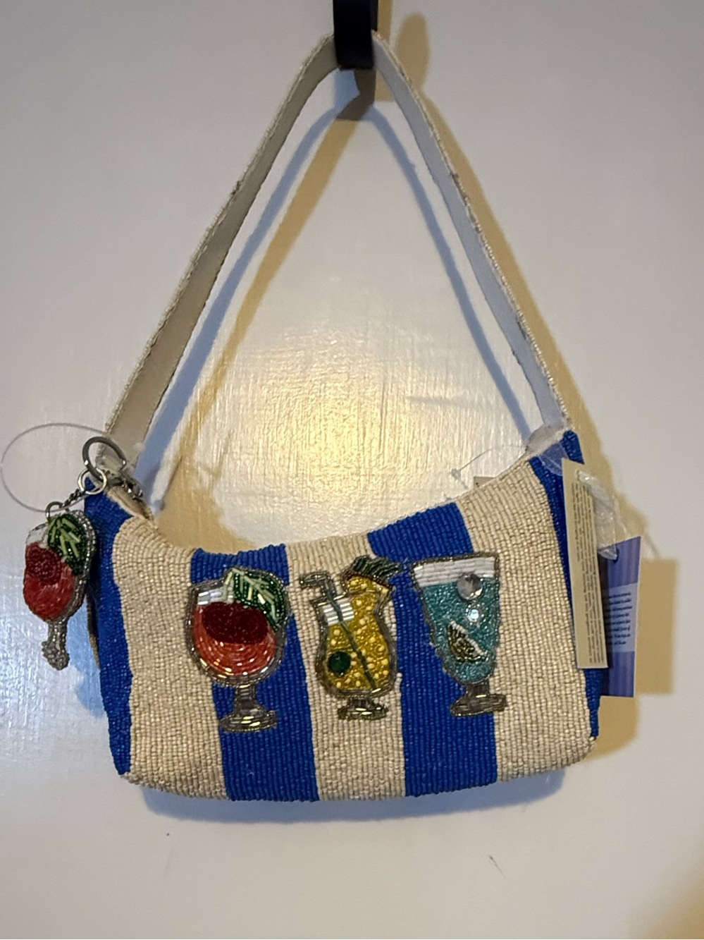 T.J.Maxx Blue & White Cocktail, Striped Beaded Mini Shoulder Bag